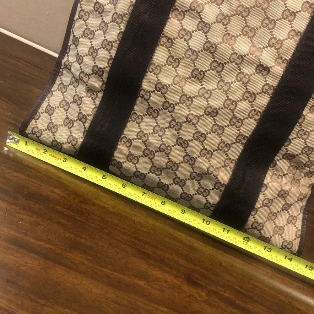 GUCCI GG Monogram Brown Leather Rolled Top Handle Oversized Laptop Tote Bag